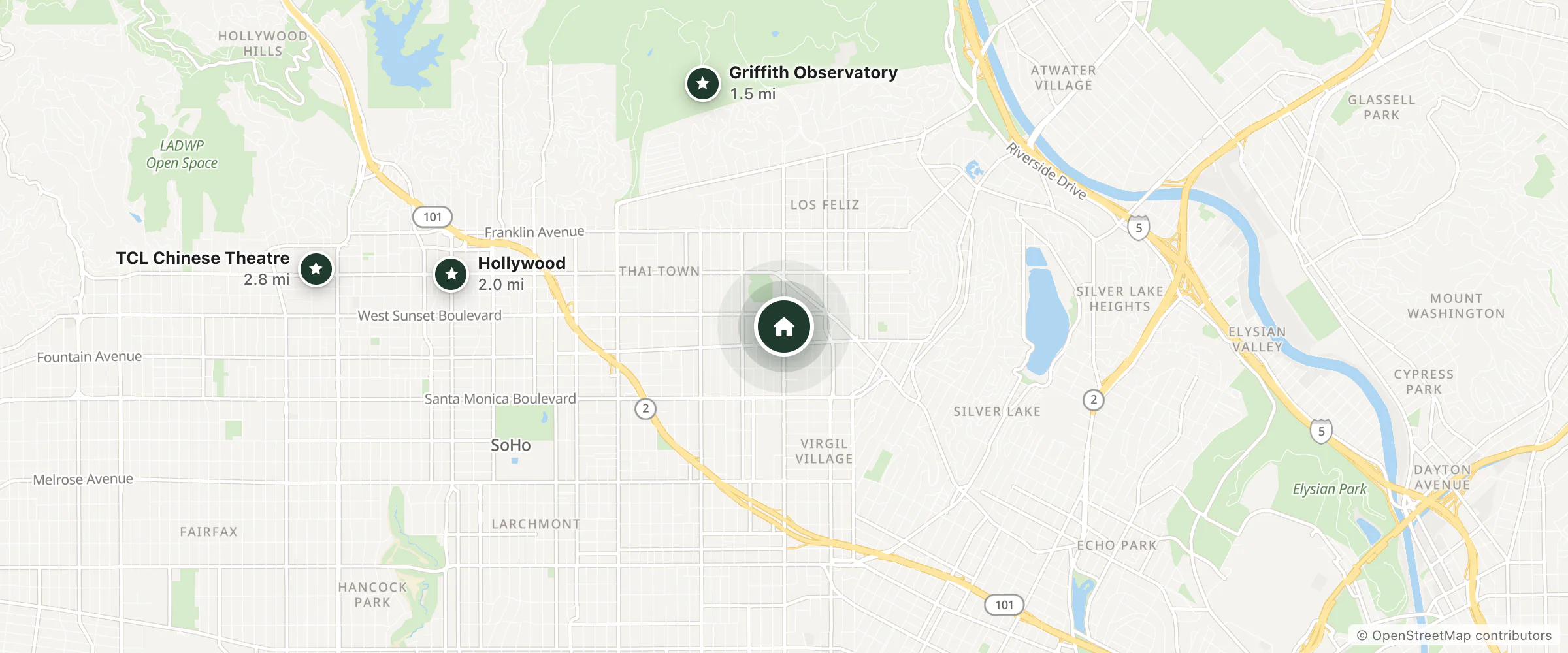 Map of Travelodge and nearby Griffith Observatory, Hollywood and TCL Chinese Theatre