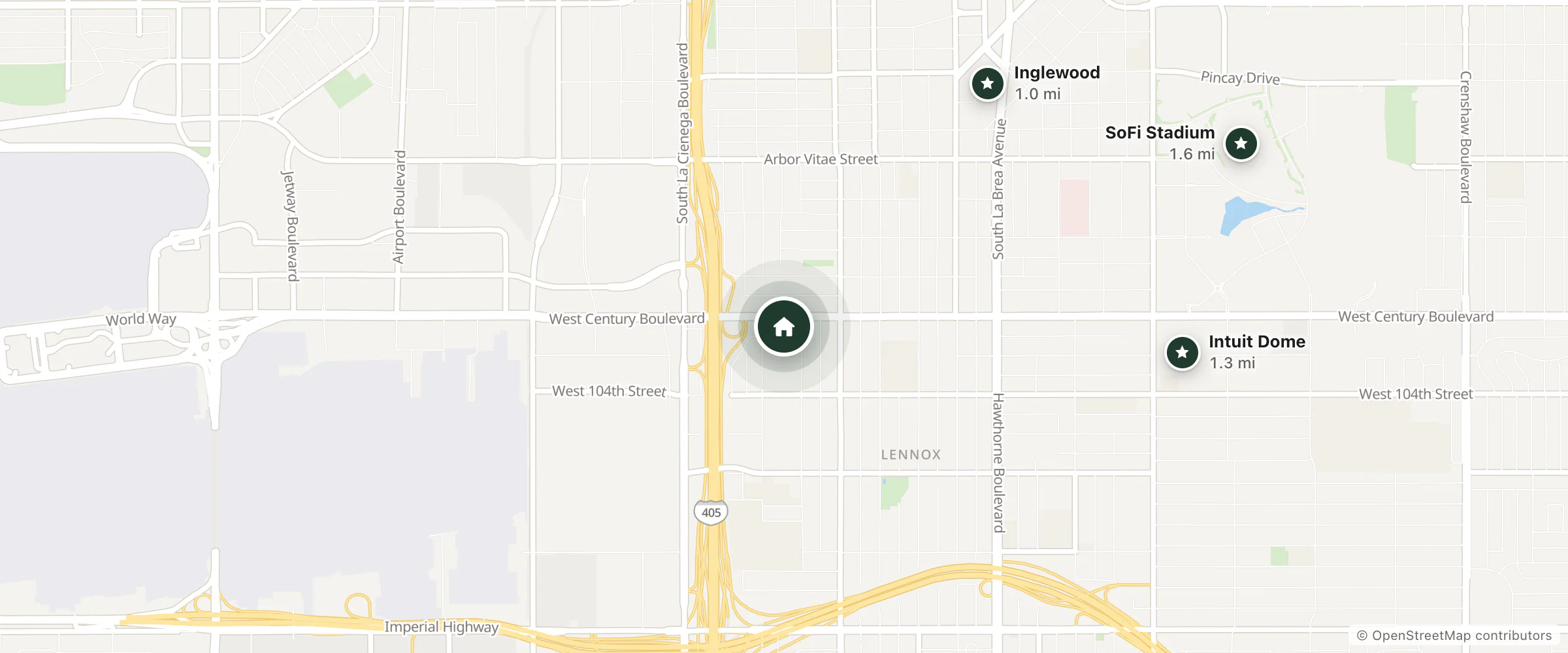 Map of Quality Inn & Suites Los Angeles Airport and nearby Inglewood, Intuit Dome and SoFi Stadium