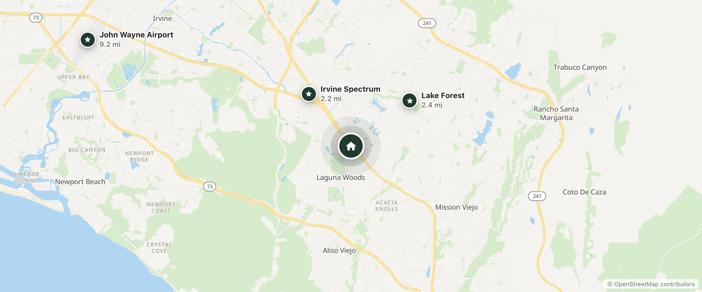 Map of Marriott Laguna Beach and nearby Irvine Spectrum, Lake Forest and John Wayne Airport