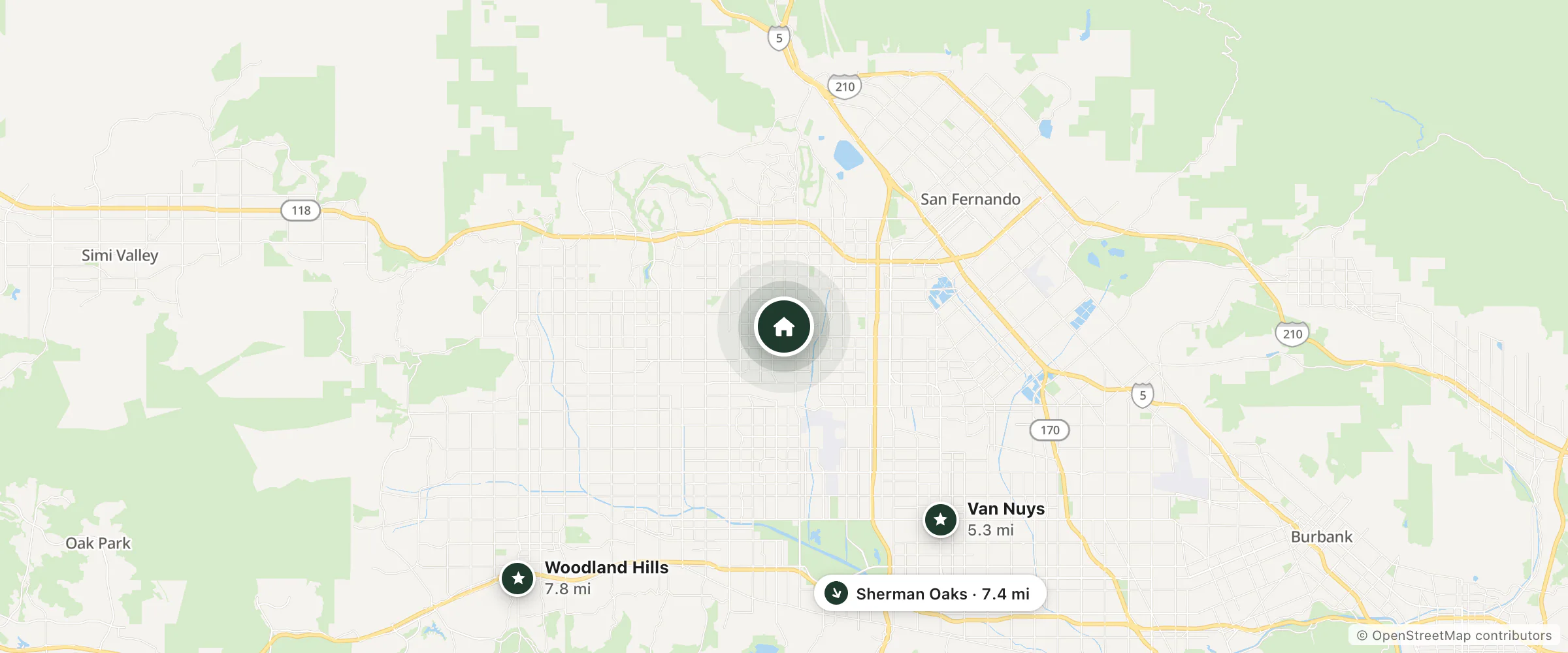 Map of Inn of the Somniacs and nearby Van Nuys, Sherman Oaks and Woodland Hills