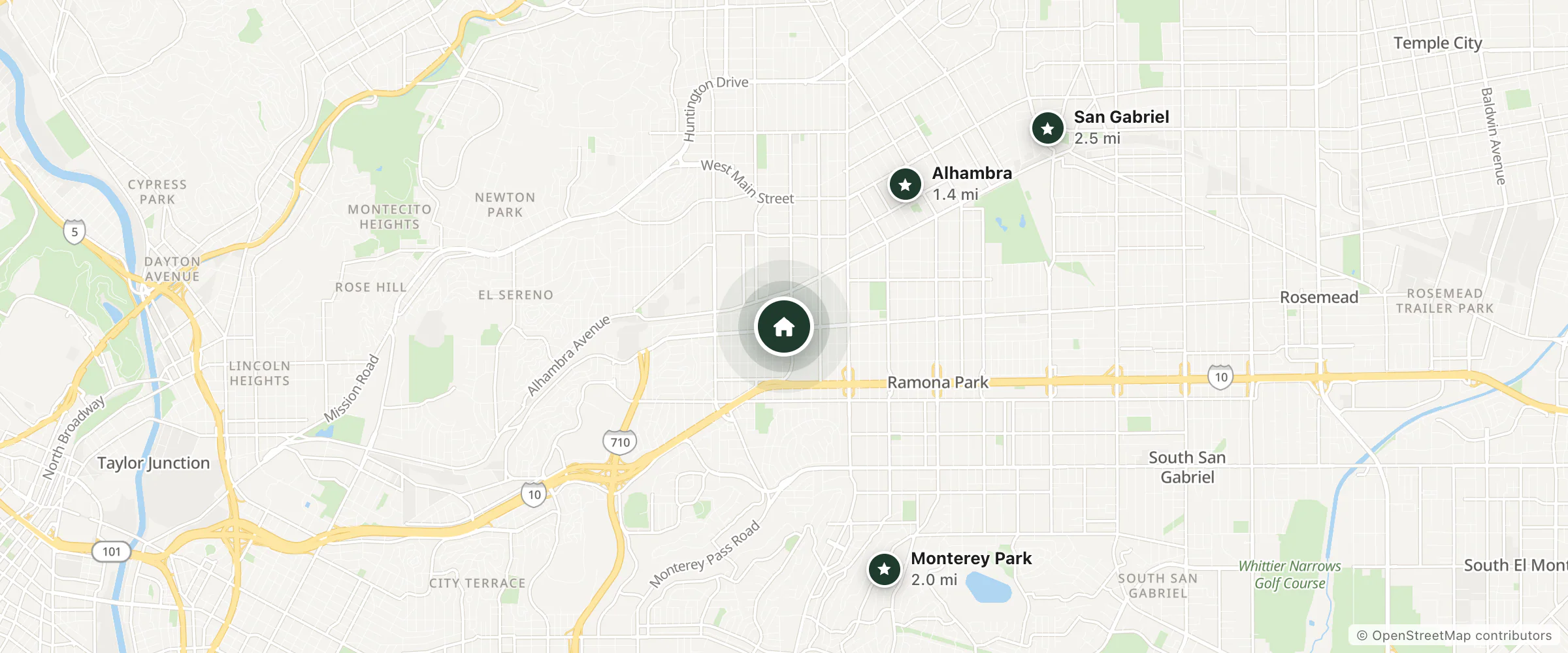 Map of Lanai Motel and nearby Alhambra, Monterey Park and San Gabriel