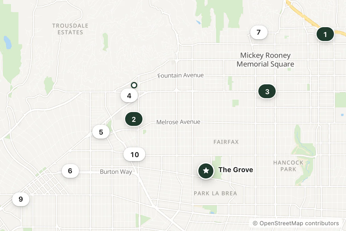 Map of the top 11 hotels for this question around The Grove