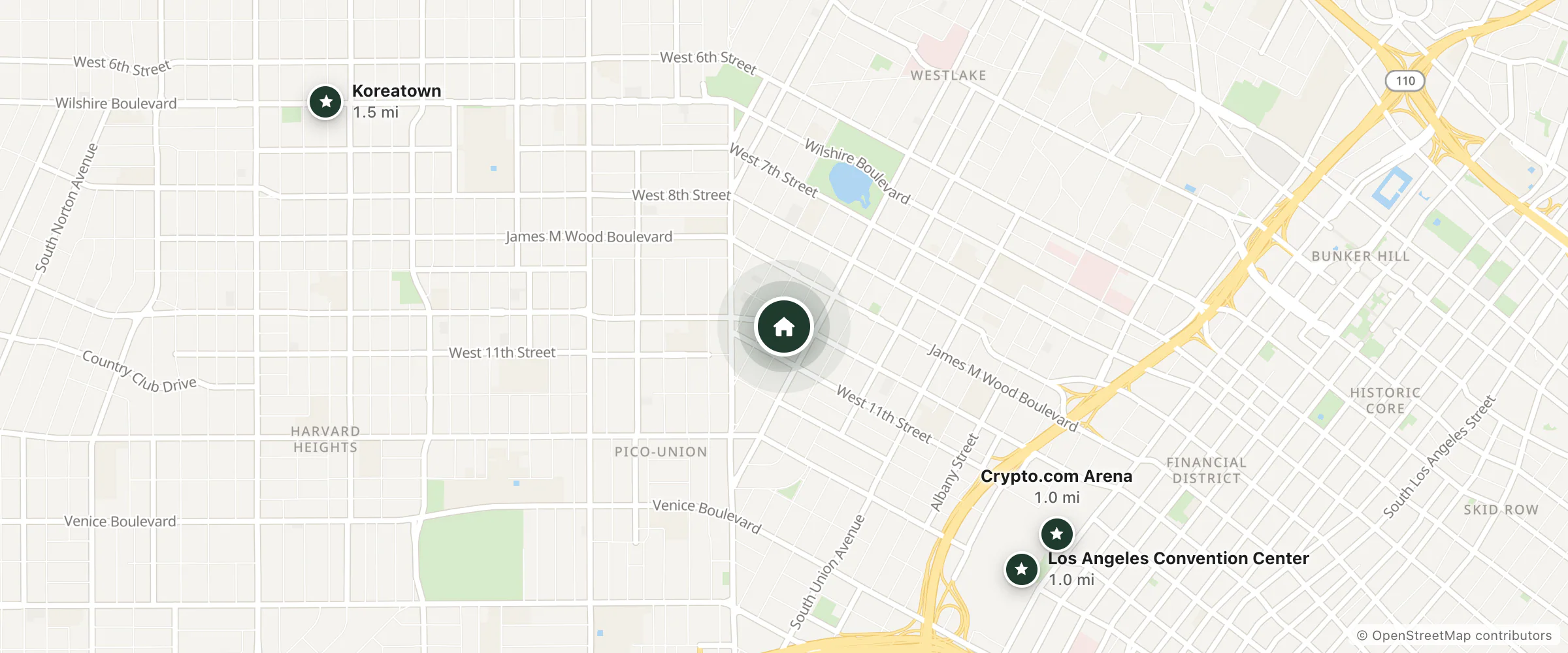 Map of Tuscan Garden Inn and nearby Los Angeles Convention Center, Crypto.com Arena and Koreatown