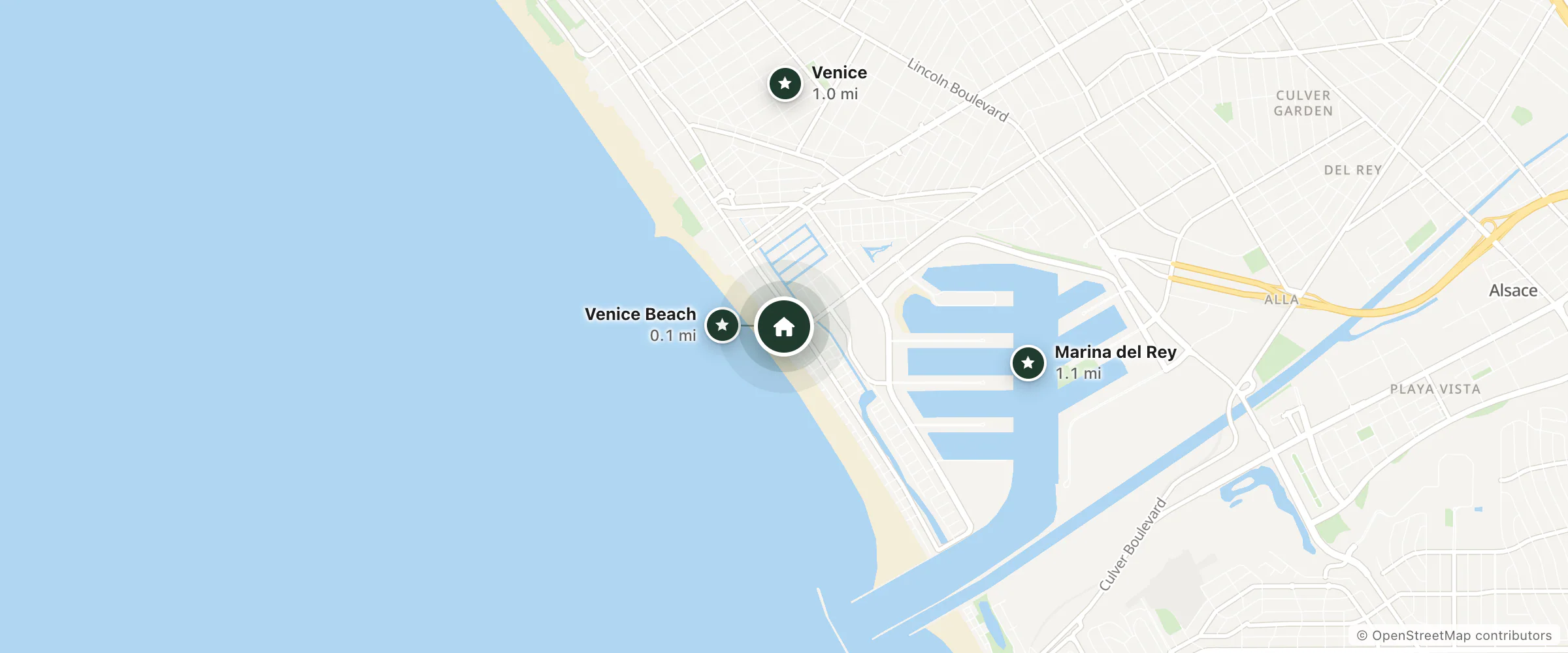 Map of The Venice Beach House and nearby Venice Beach, Venice and Marina del Rey
