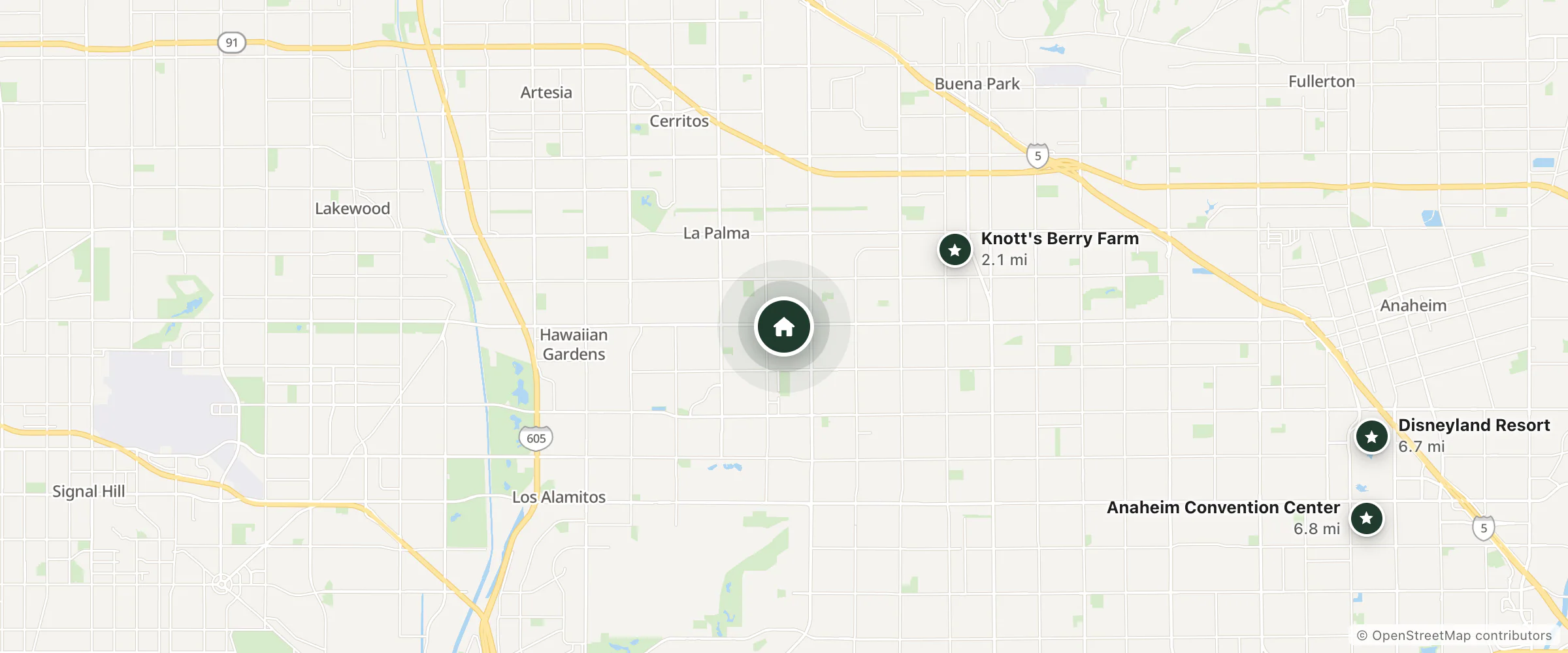 Map of Cloud 9 Motel and nearby Knott's Berry Farm, Disneyland Resort and Anaheim Convention Center
