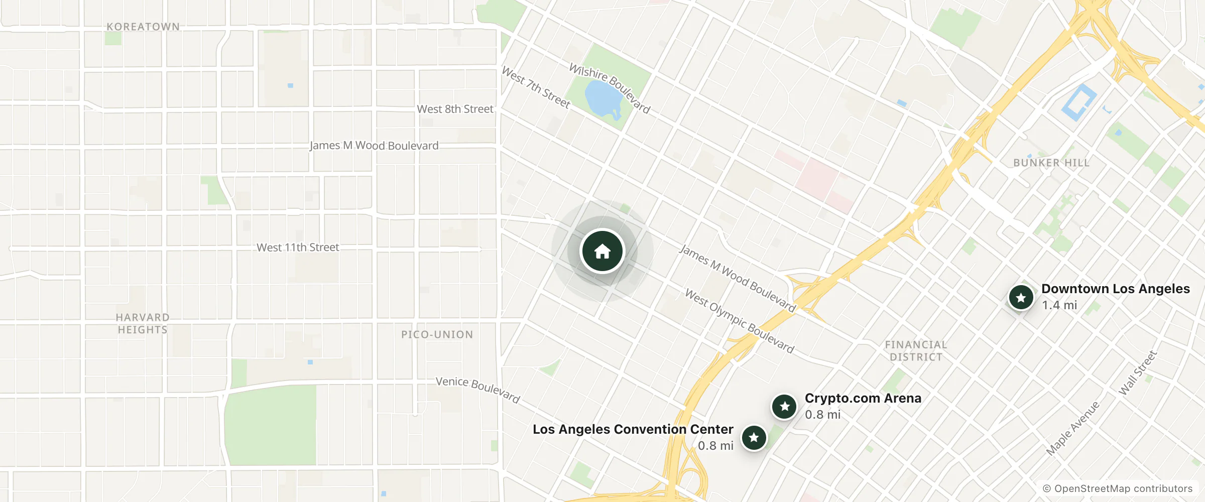 Map of Rodeway Inn Convention Center and nearby Crypto.com Arena, Los Angeles Convention Center and Downtown Los Angeles