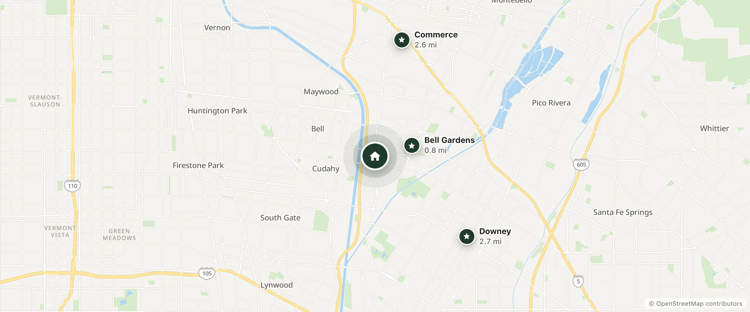 Map of Comfort Inn & Suites and nearby Bell Gardens, Commerce and Downey