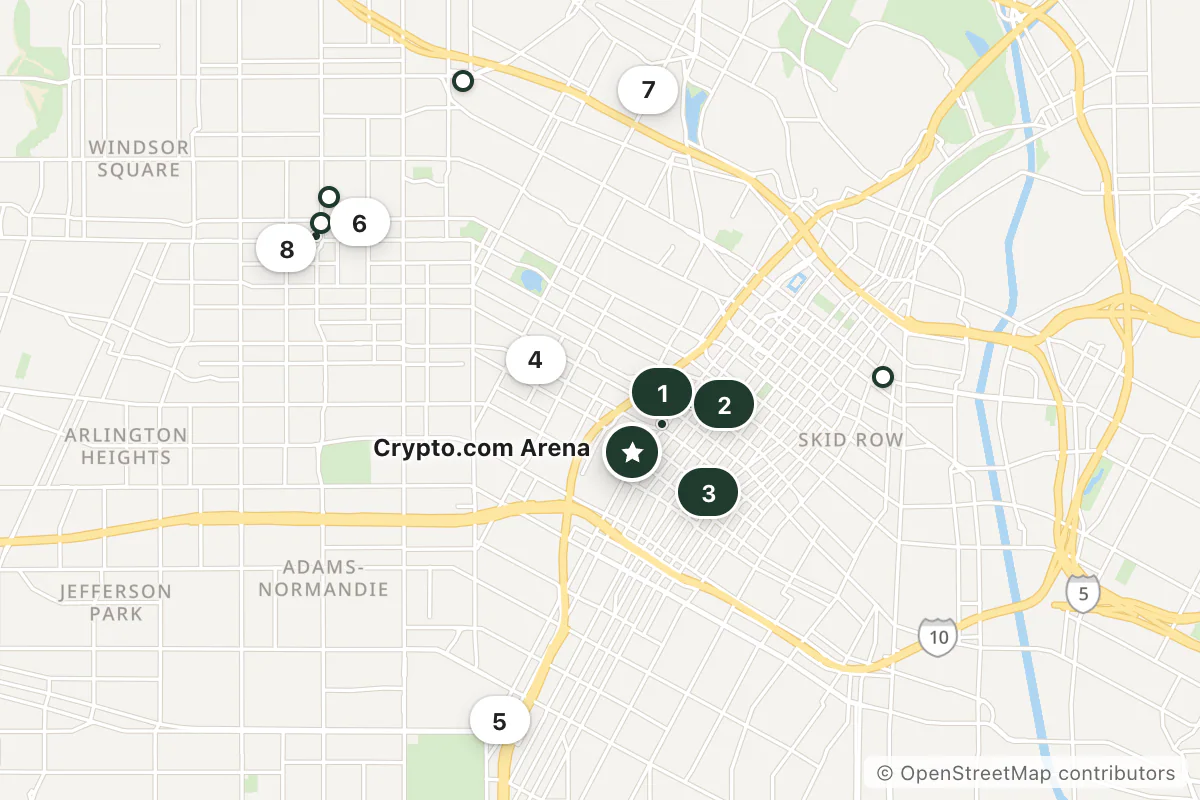 Map of the top 12 hotels for this question around Crypto.com Arena