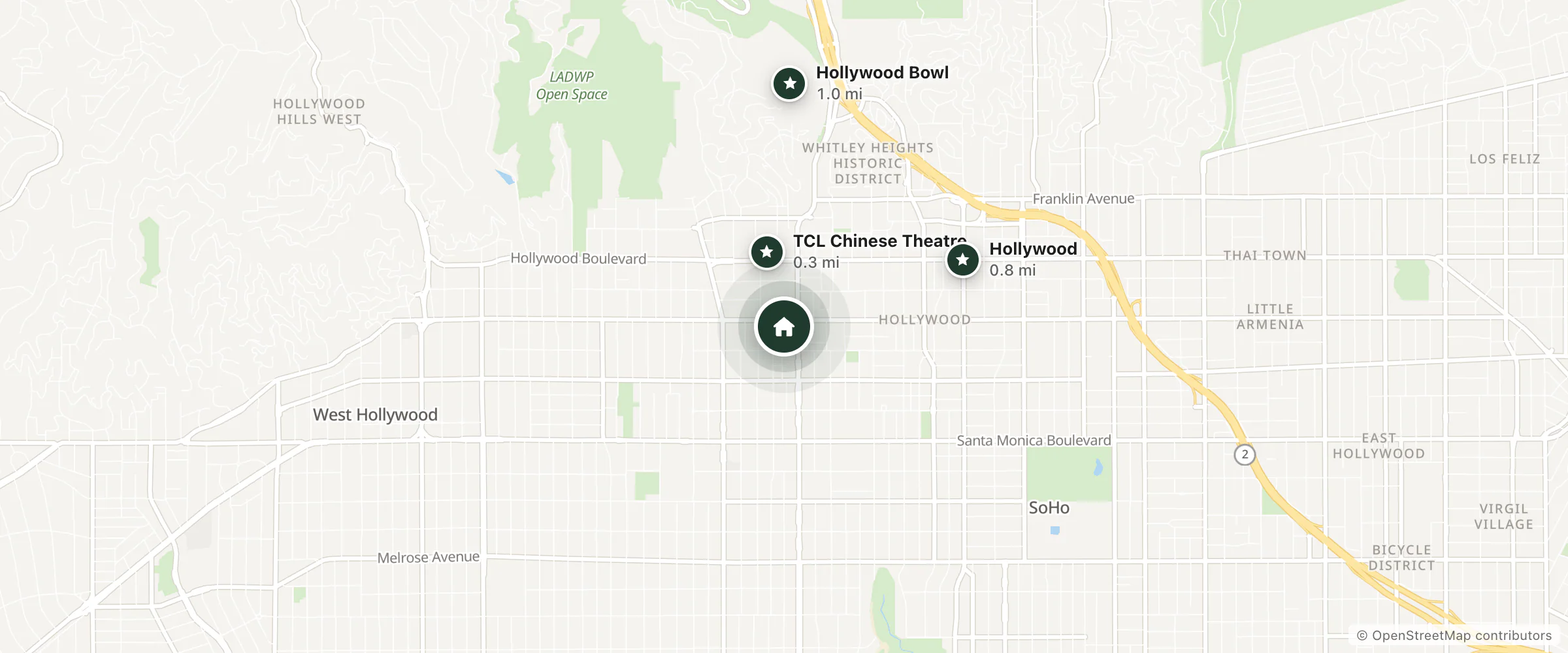 Map of Rodeway Inn Hollywood and nearby TCL Chinese Theatre, Hollywood and Hollywood Bowl