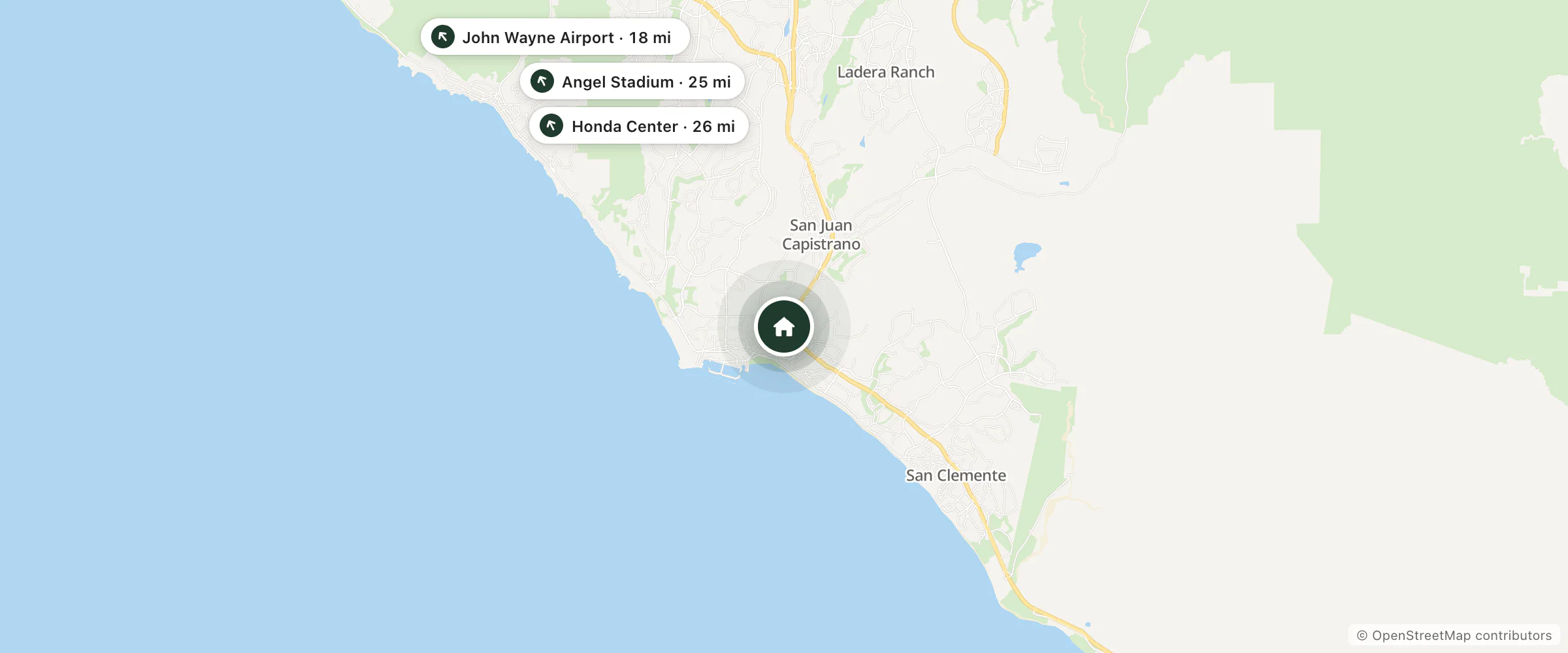 Map of Residence Inn and nearby John Wayne Airport, Angel Stadium and Honda Center