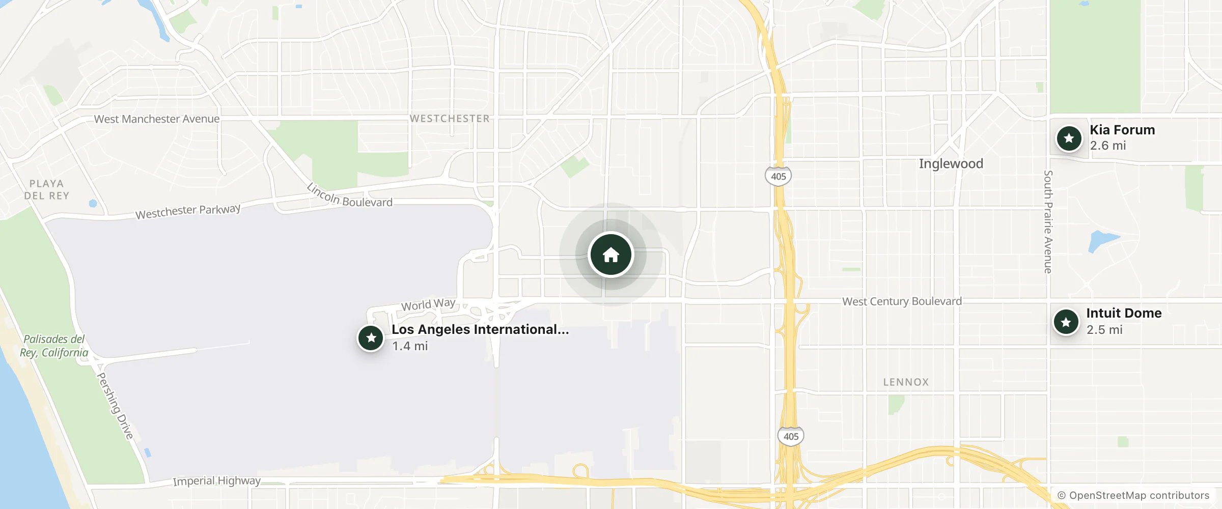 Map of Renaissance Los Angeles Airport Hotel and nearby Los Angeles International Airport, Intuit Dome and Kia Forum