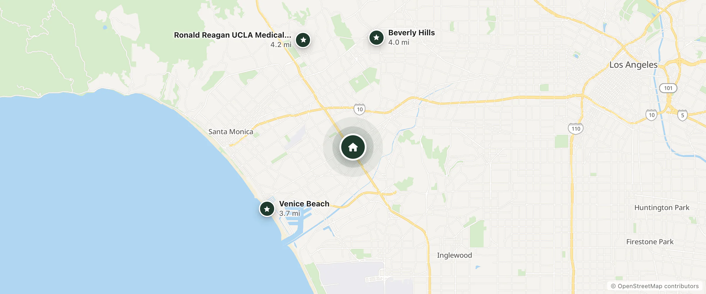 Map of Astro Motel and nearby Venice Beach, Beverly Hills and Ronald Reagan UCLA Medical Center