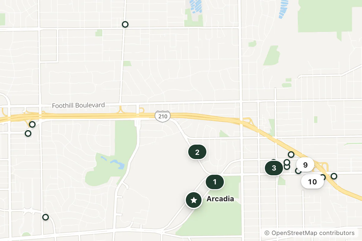 Map of the top 18 hotels for this question around Arcadia