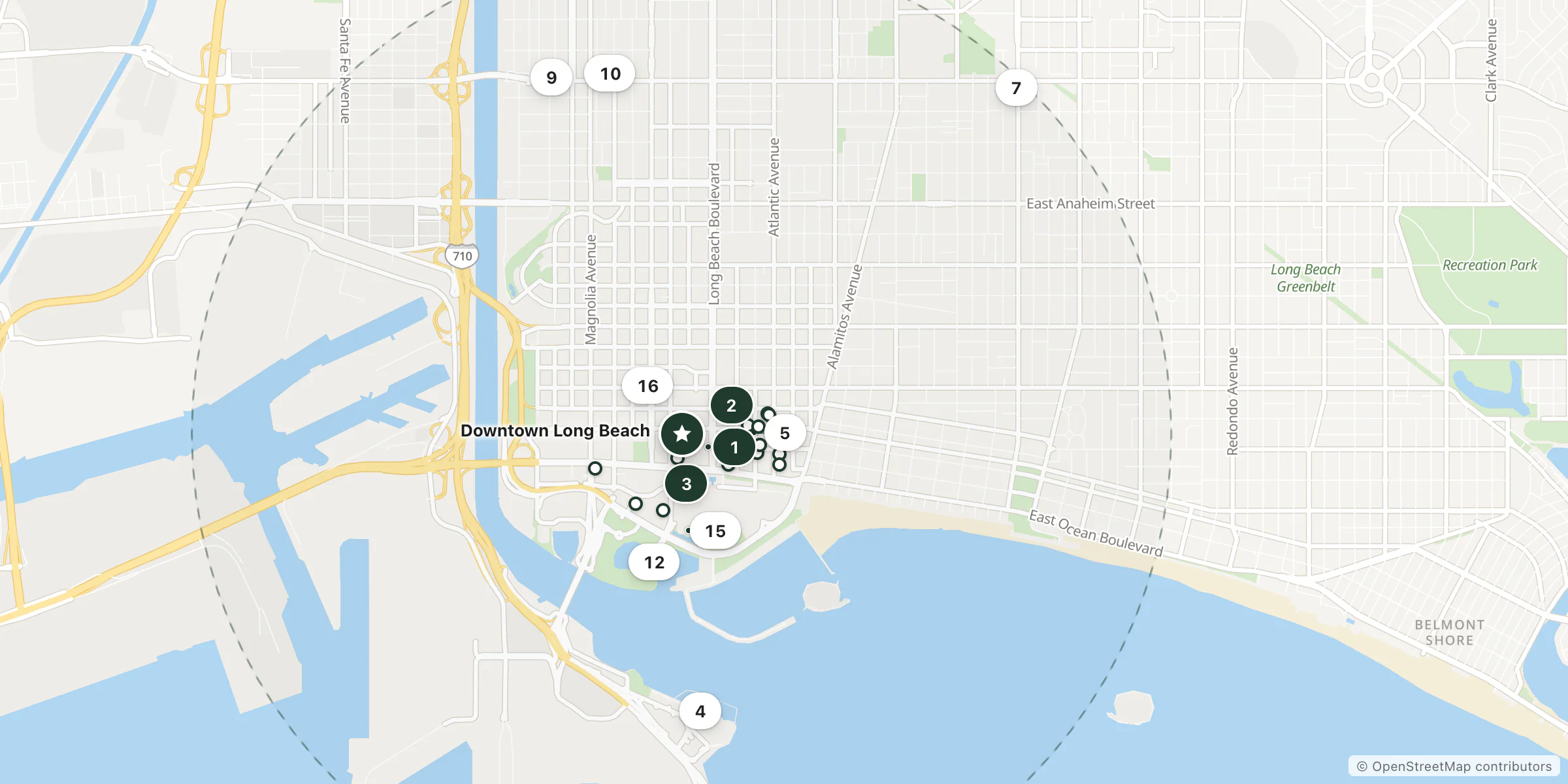 Map of hotels near Downtown Long Beach