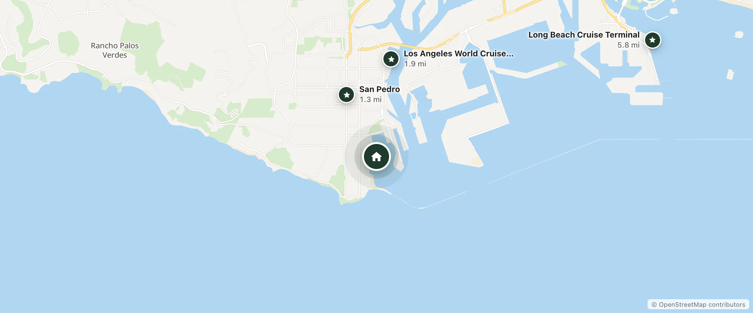 Map of Doubletree By Hilton Hotel San Pedro - Port Of Los Angeles and nearby San Pedro, Los Angeles World Cruise Center and Long Beach Cruise Terminal