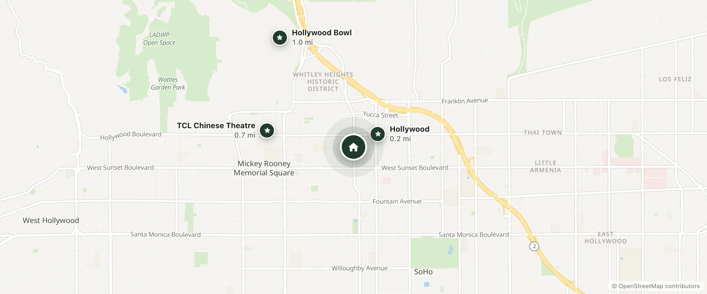 Map of Hotel West Inn Hollywood and nearby Hollywood, TCL Chinese Theatre and Hollywood Bowl