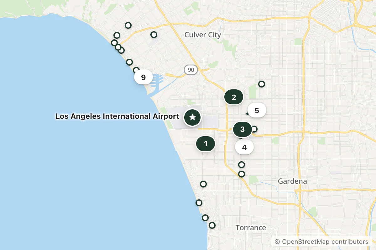 Map of the top 25 hotels for this question around Los Angeles International Airport