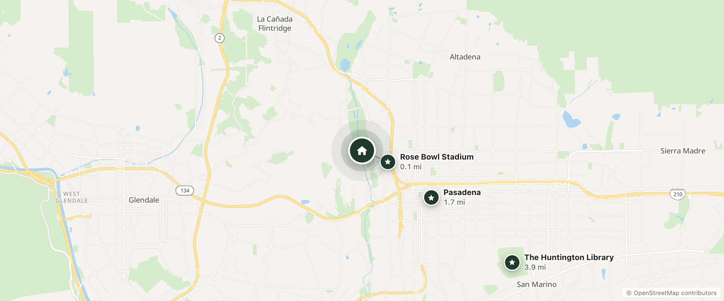 Map of Chateau Tivoli Bed and Breakfast and nearby Rose Bowl Stadium, Pasadena and The Huntington Library