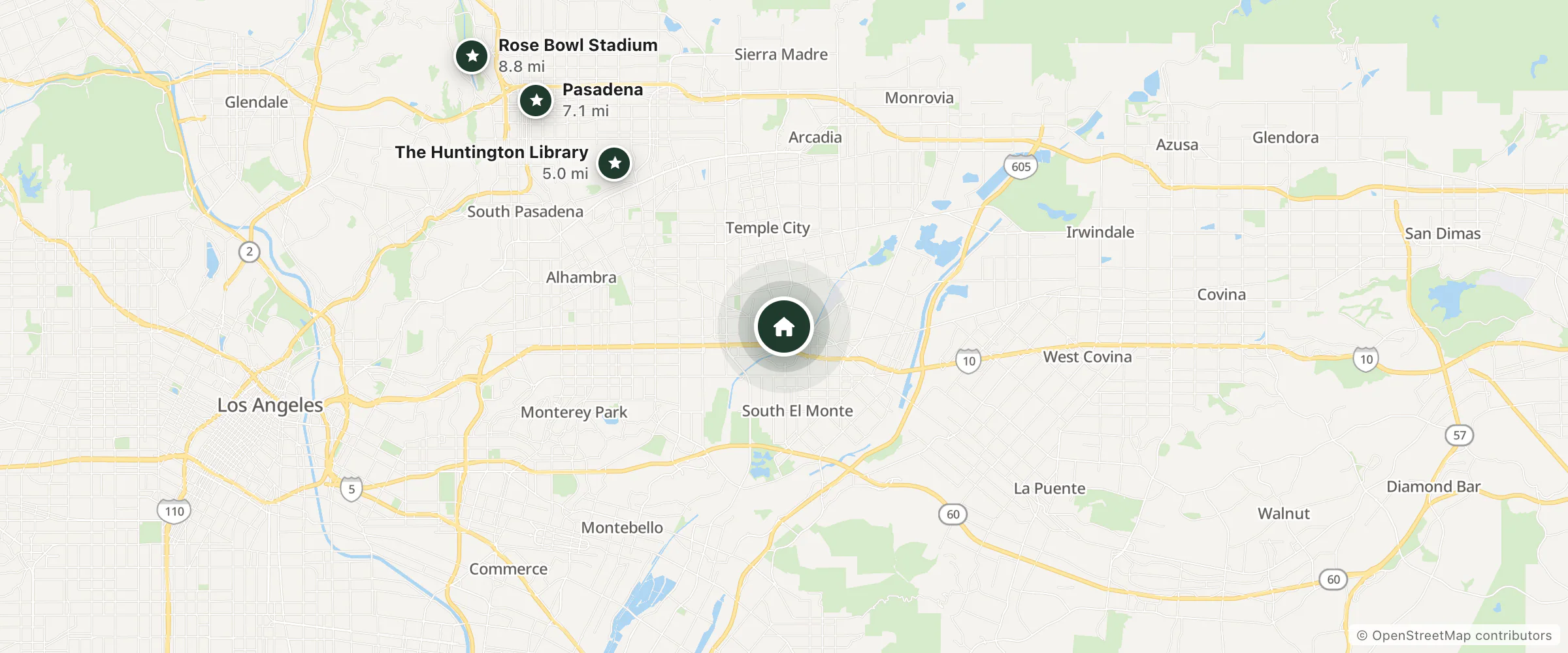 Map of Budget Inn and nearby The Huntington Library, Pasadena and Rose Bowl Stadium
