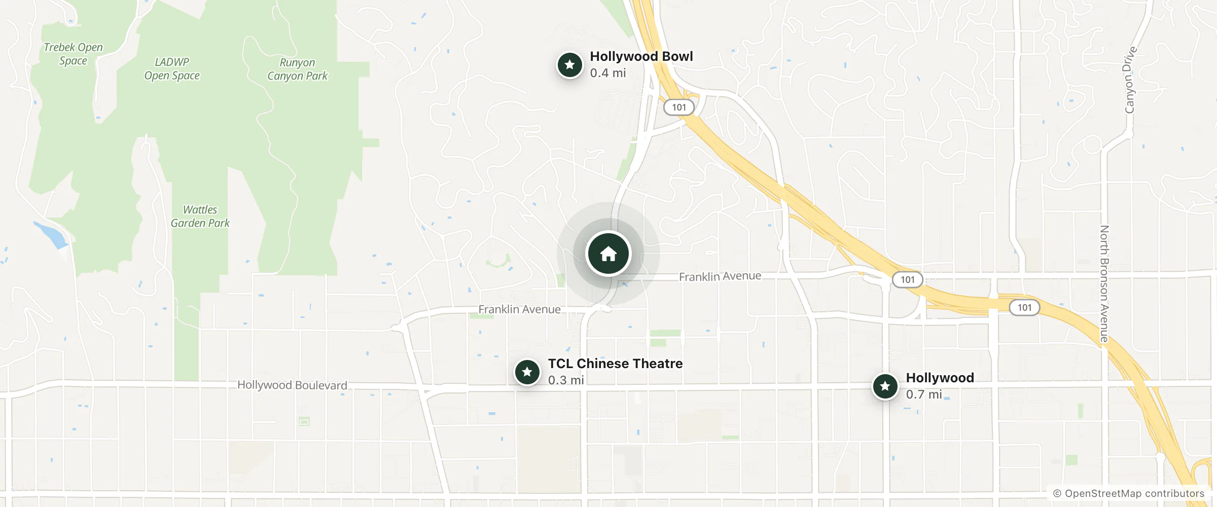 Map of Holiday Inn Express and Suites Hollywood Walk of Fame and nearby TCL Chinese Theatre, Hollywood Bowl and Hollywood