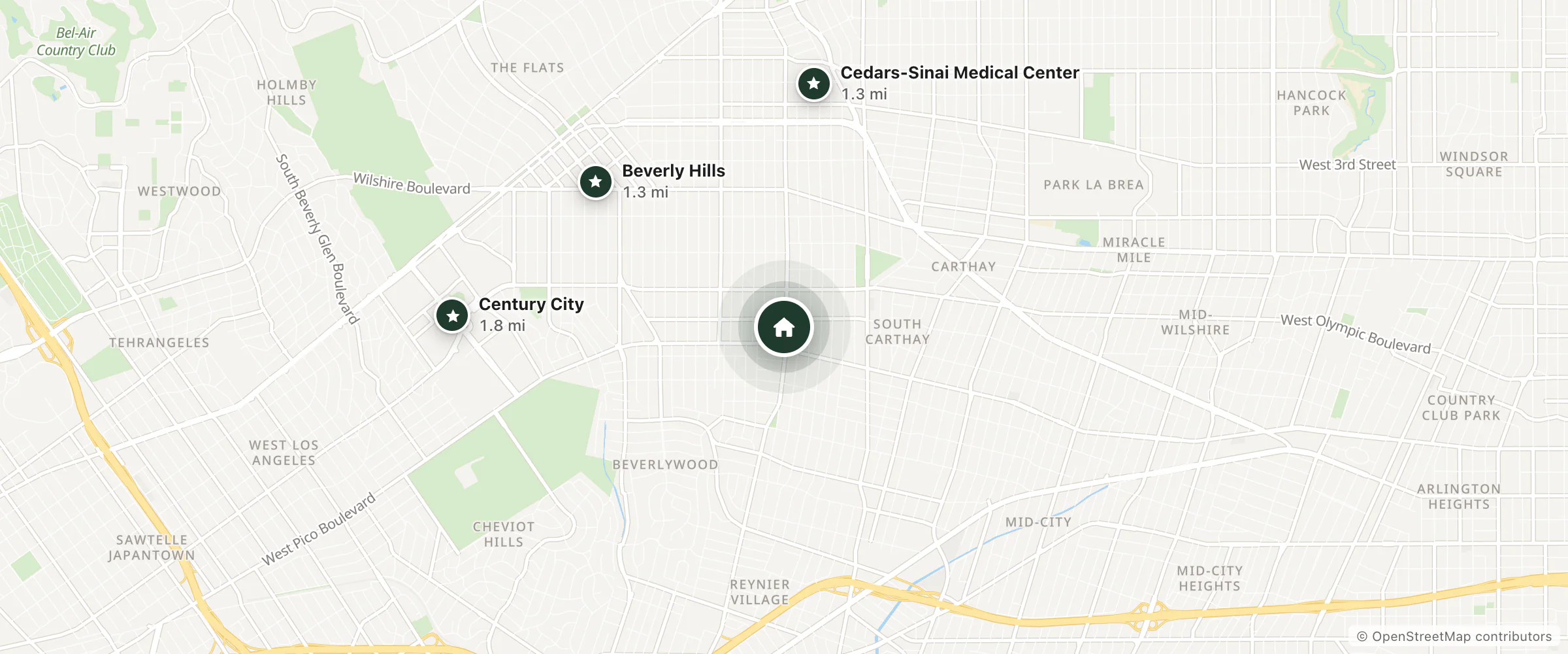 Map of The Carlyle Inn and nearby Beverly Hills, Cedars-Sinai Medical Center and Century City