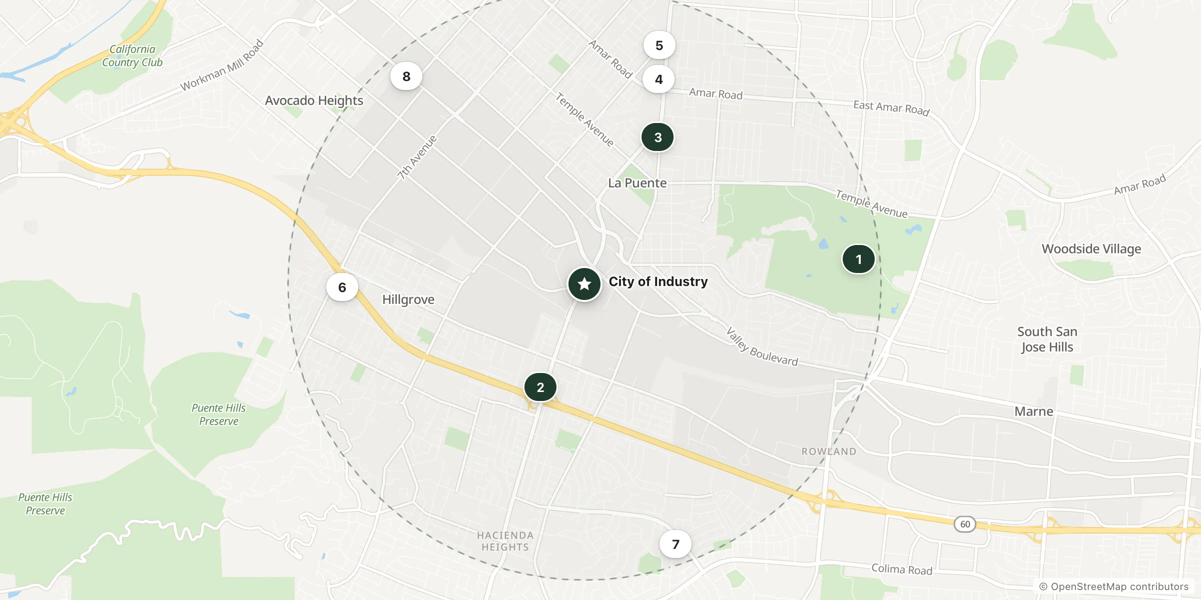 Map of hotels near City of Industry