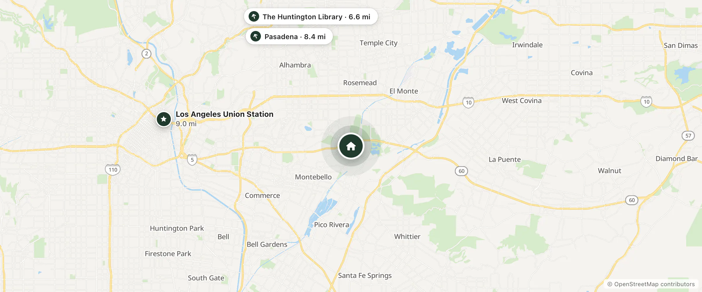 Map of DoubleTree by Hilton Hotel Los Angeles - Rosemead and nearby The Huntington Library, Pasadena and Los Angeles Union Station