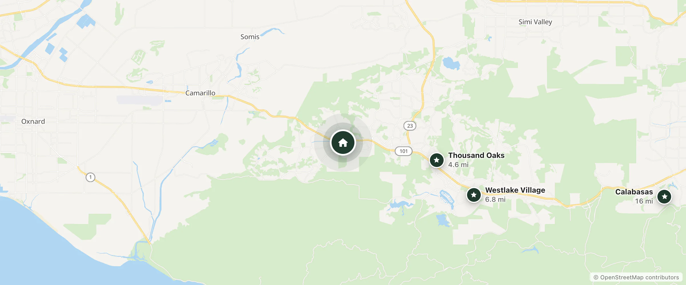 Map of Courtyard by Marriott Thousand Oaks Ventura County and nearby Thousand Oaks, Westlake Village and Calabasas