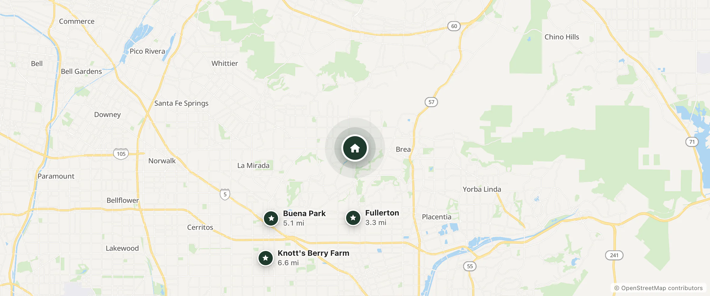 Map of Days Inn & Suites Fullerton and nearby Fullerton, Buena Park and Knott's Berry Farm