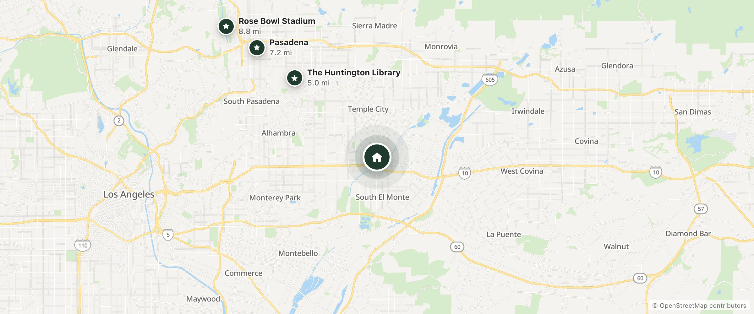 Map of Gibson Inn and nearby The Huntington Library, Pasadena and Rose Bowl Stadium