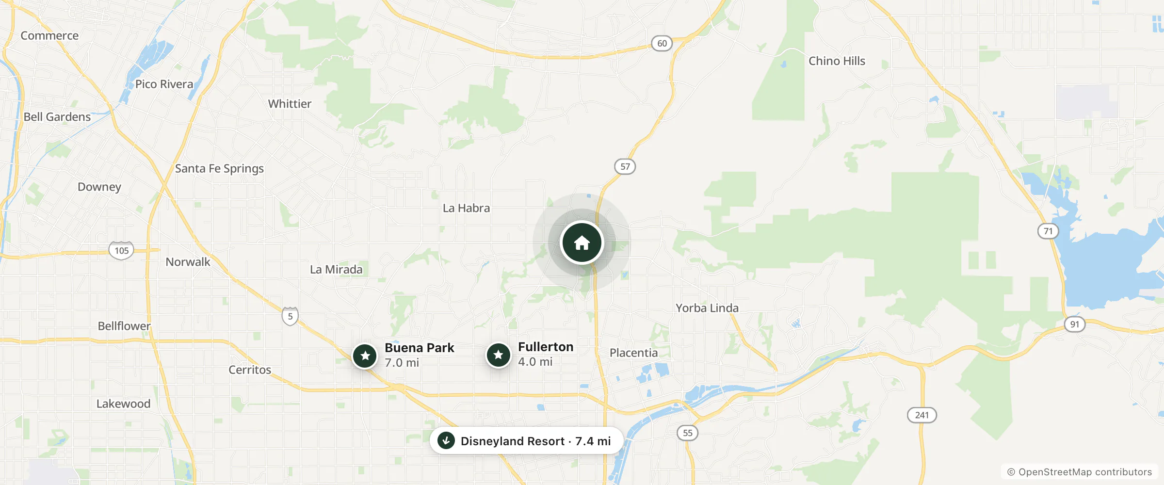 Map of Embassy Suites By Hilton Brea North Orange County and nearby Fullerton, Buena Park and Disneyland Resort