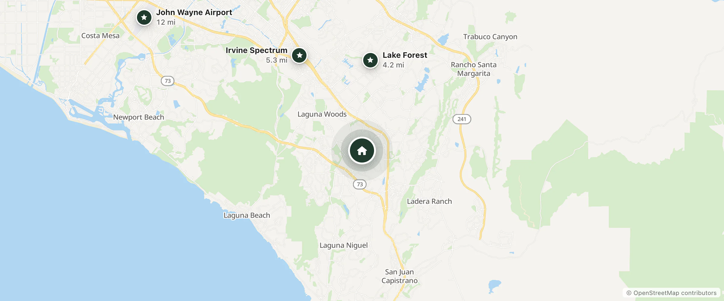 Map of West Coast Trocchio Californian Lodge and nearby Lake Forest, Irvine Spectrum and John Wayne Airport