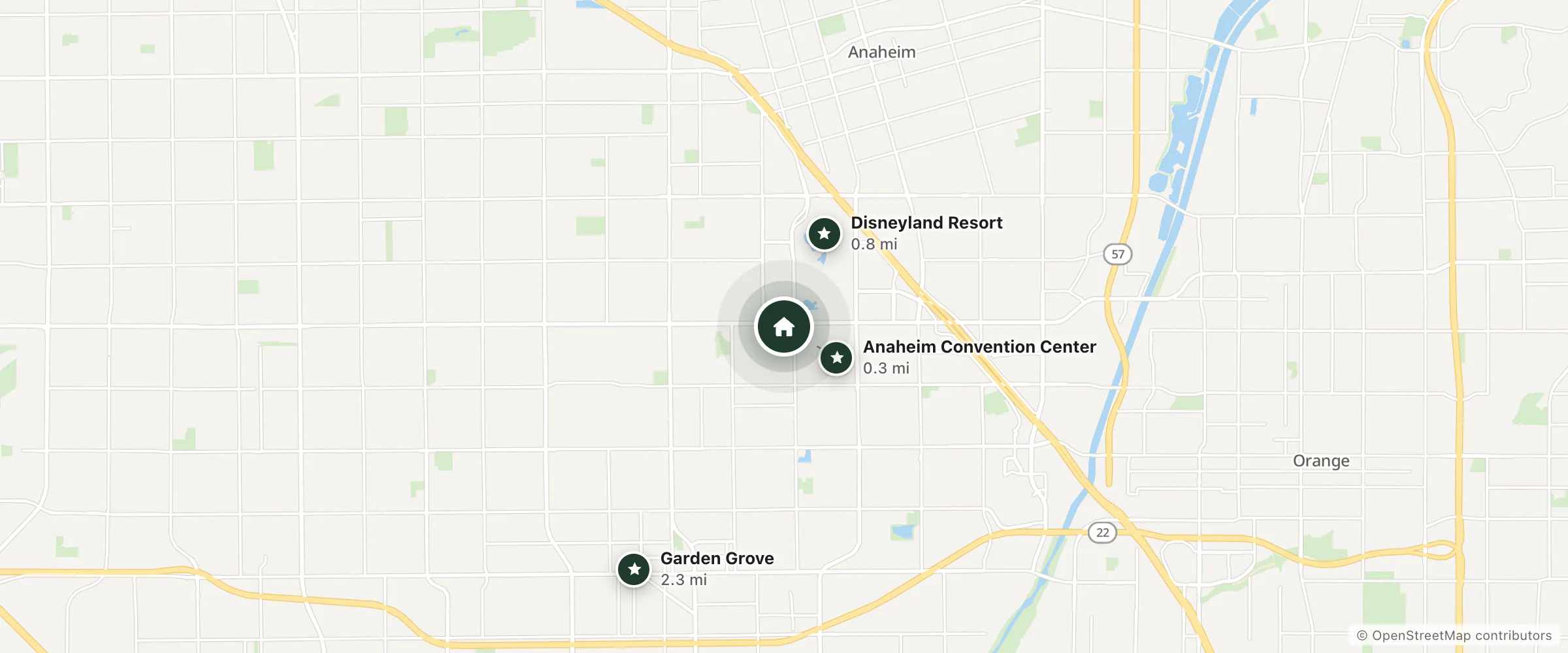 Map of Anaheim Discovery Inn & Suites at the Park and nearby Anaheim Convention Center, Disneyland Resort and Garden Grove