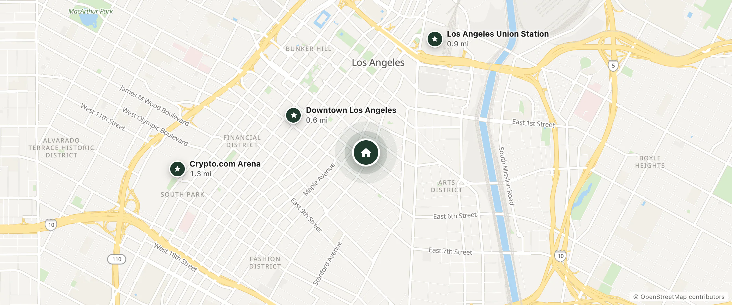 Map of Golden West Hotel and nearby Downtown Los Angeles, Los Angeles Union Station and Crypto.com Arena