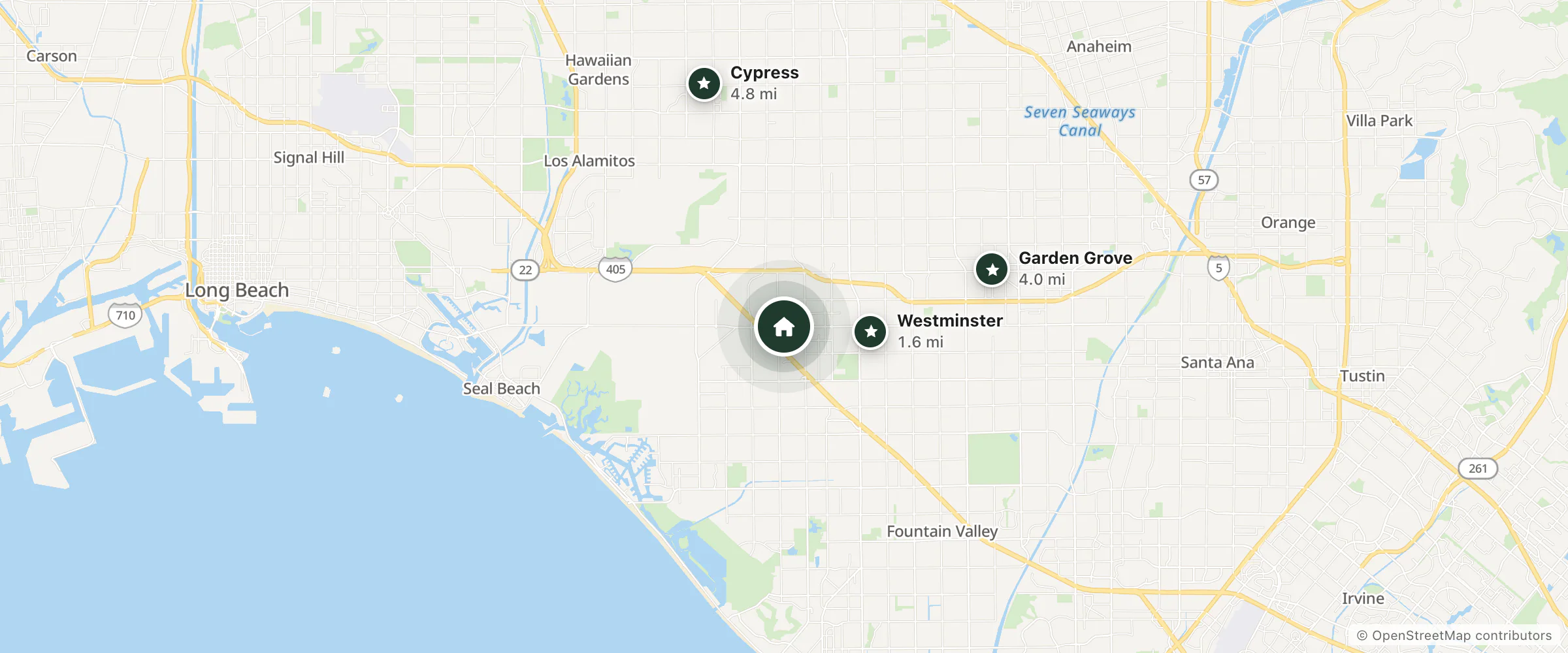 Map of Quality Inn & Suites Westminster Seal Beach and nearby Westminster, Garden Grove and Cypress