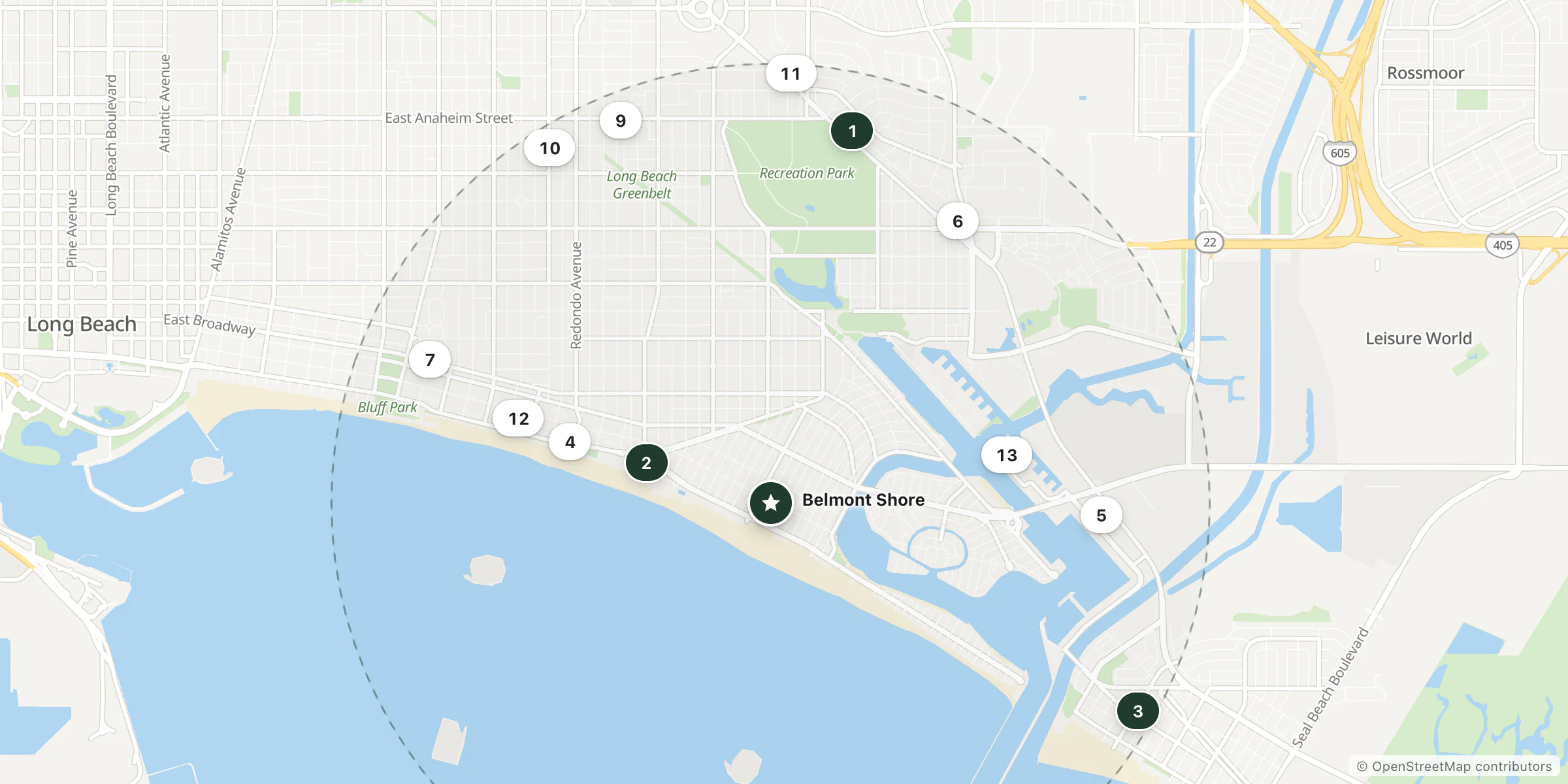 Map of hotels near Belmont Shore