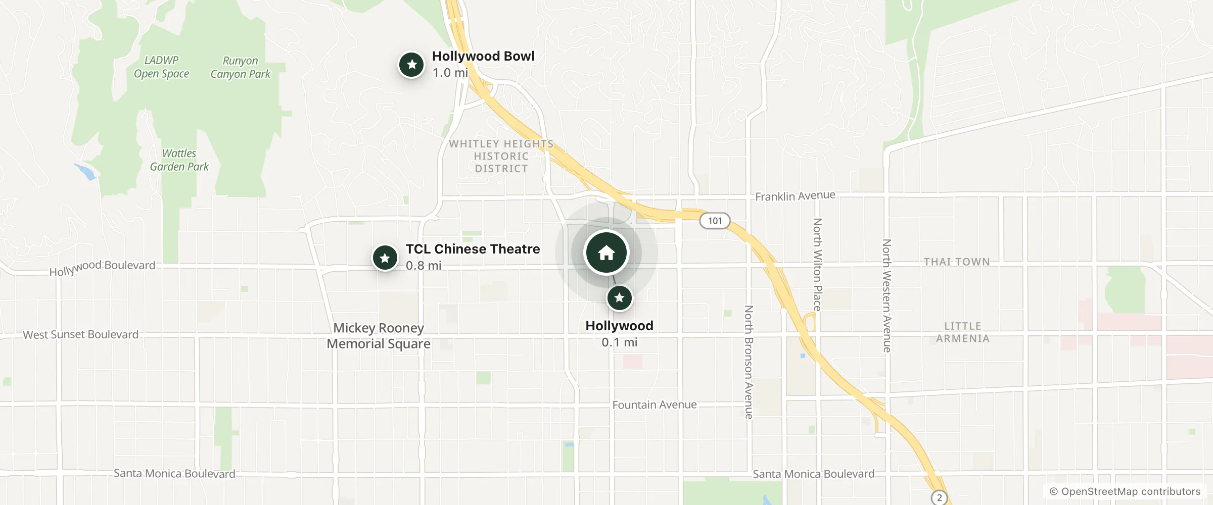 Map of Palihouse Vine Hotel and nearby Hollywood, TCL Chinese Theatre and Hollywood Bowl