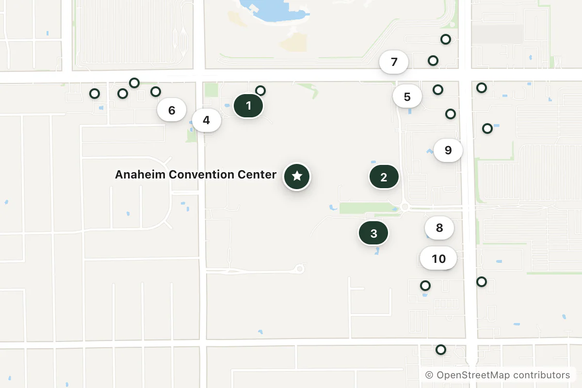 Map of the top 25 hotels for this question around Anaheim Convention Center