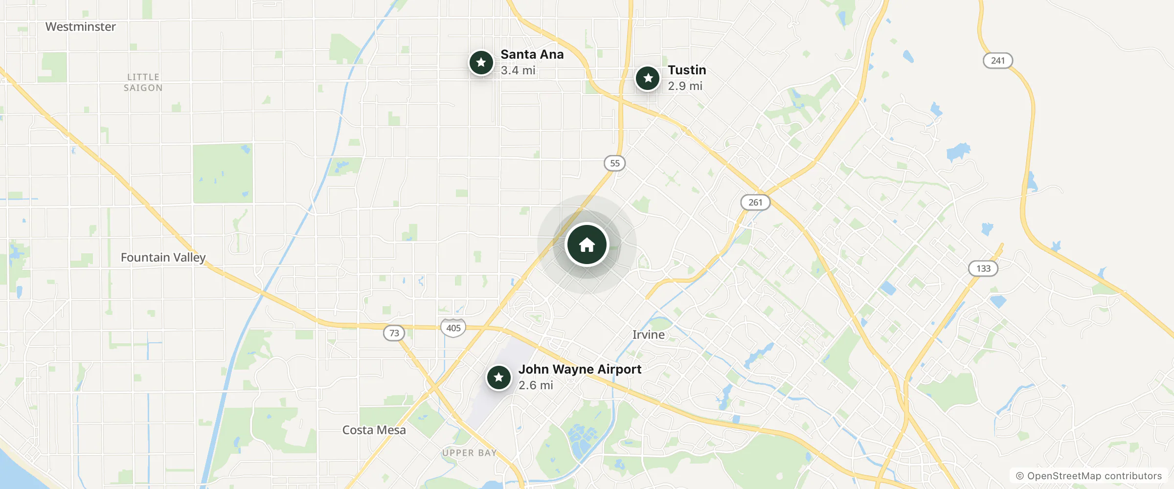 Map of Sonesta Simply Suites Orange County Airport and nearby John Wayne Airport, Tustin and Santa Ana