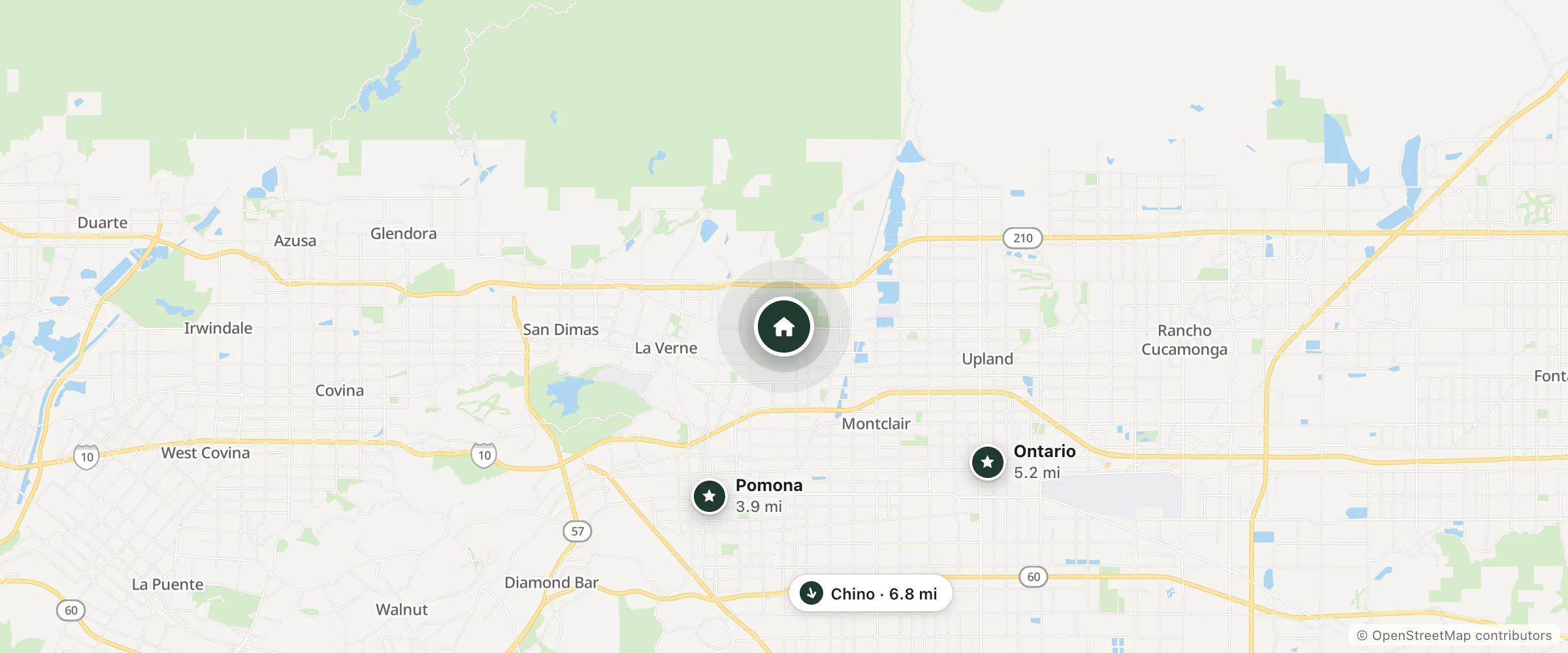 Map of Doubletree By Hilton Hotel Claremont and nearby Pomona, Ontario and Chino