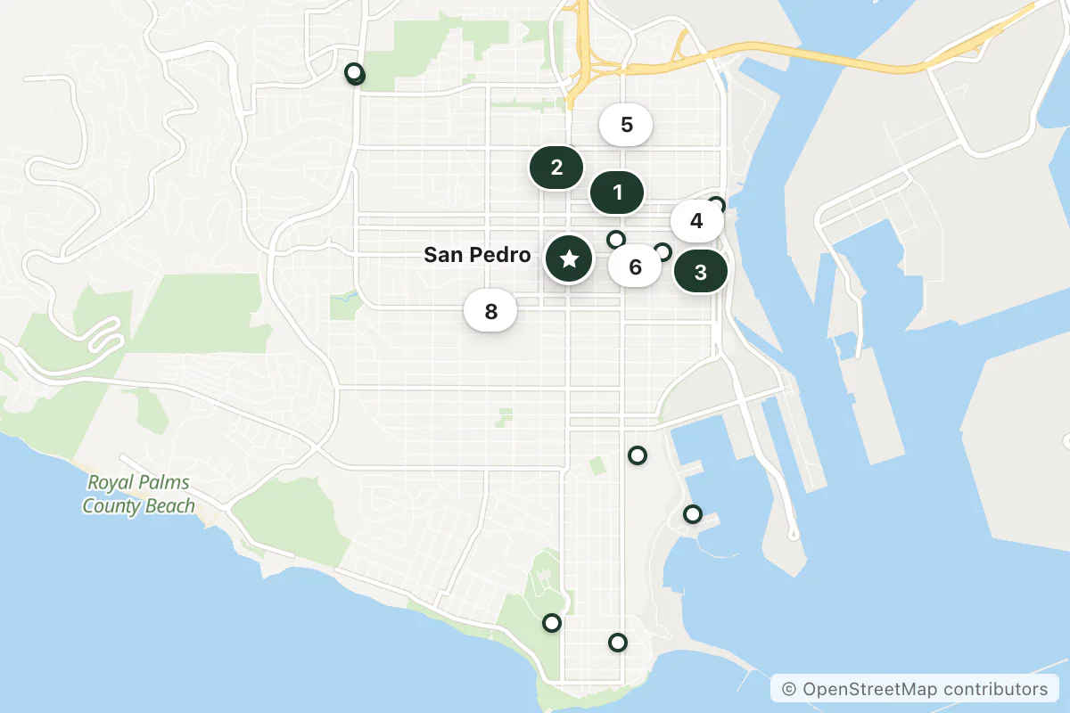 Map of the top 18 hotels for this question around San Pedro