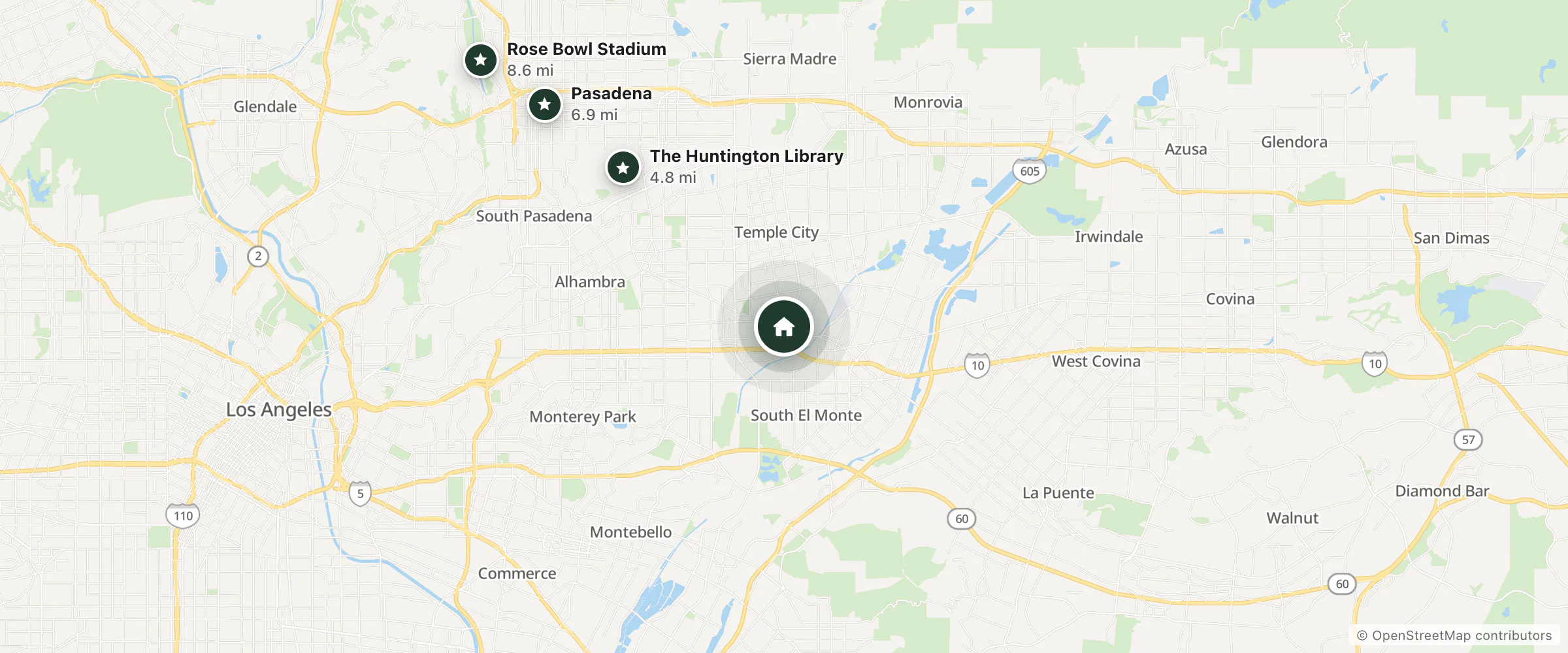 Map of Holiday Inn El Monte - Los Angeles and nearby The Huntington Library, Pasadena and Rose Bowl Stadium