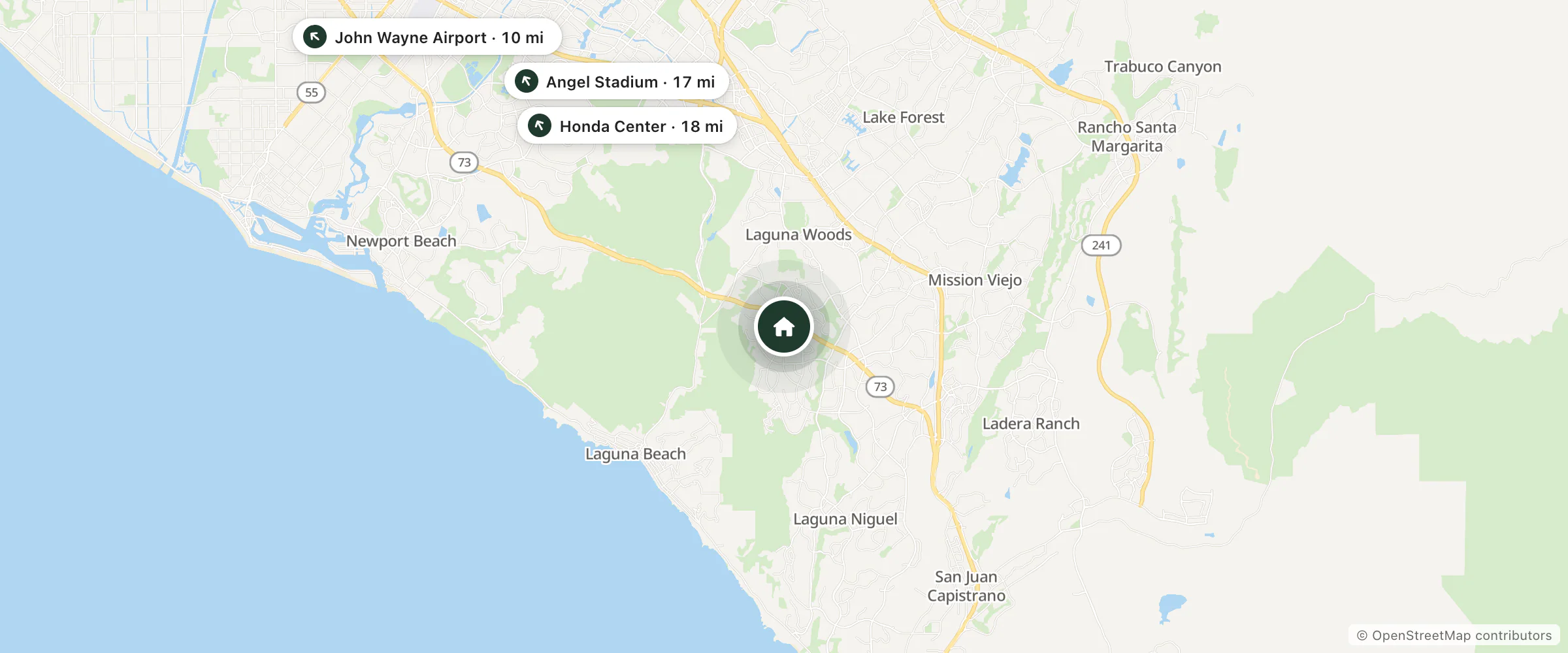 Map of Renaissance ClubSport Aliso Viejo Laguna Beach Hotel and nearby John Wayne Airport, Angel Stadium and Honda Center