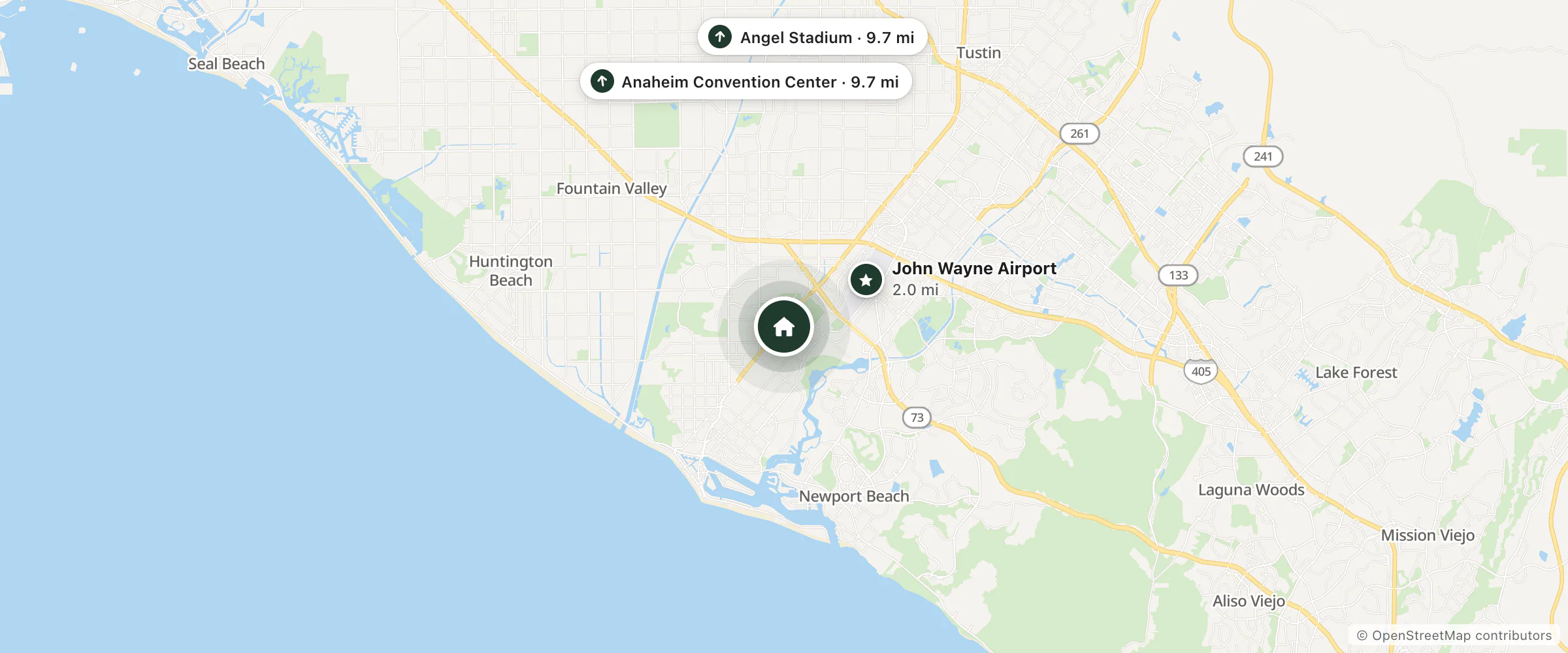 Map of Regency Inn and nearby John Wayne Airport, Angel Stadium and Anaheim Convention Center