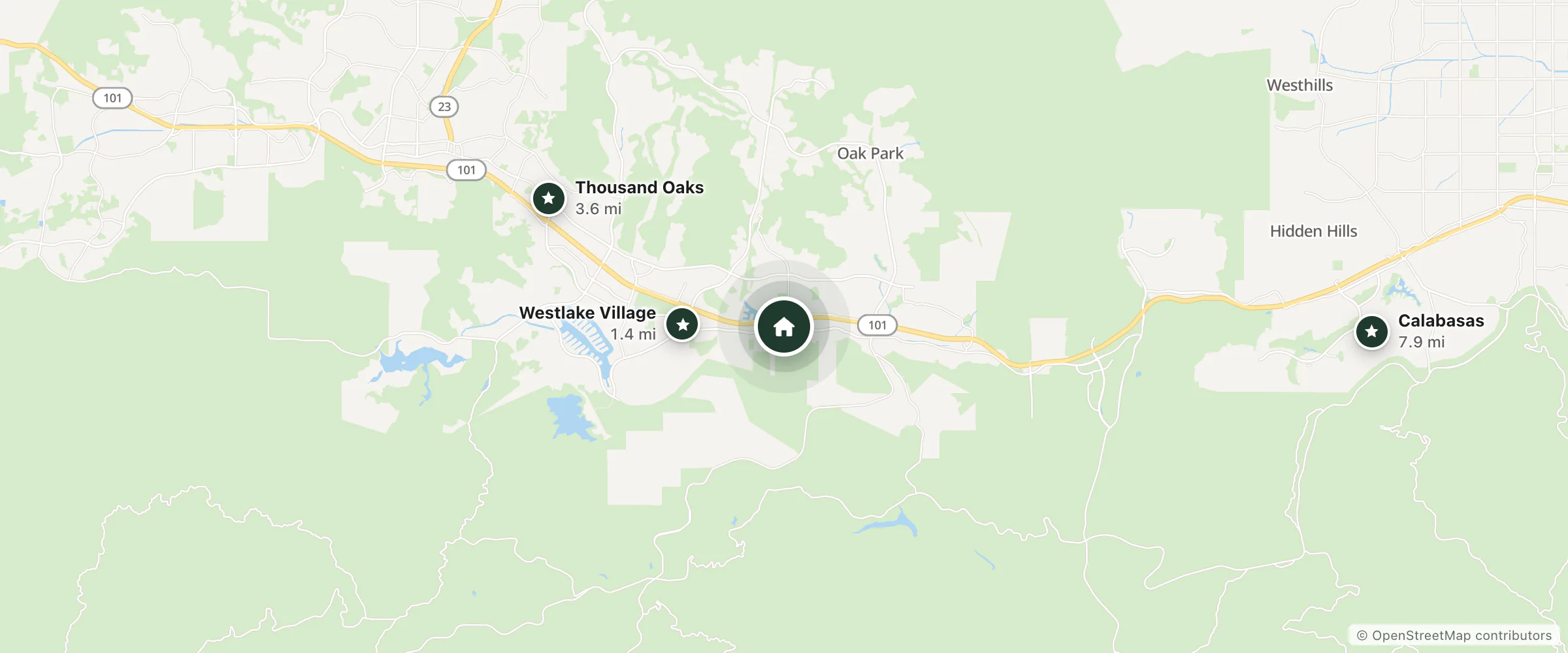 Map of Hampton Inn & Suites and nearby Westlake Village, Thousand Oaks and Calabasas