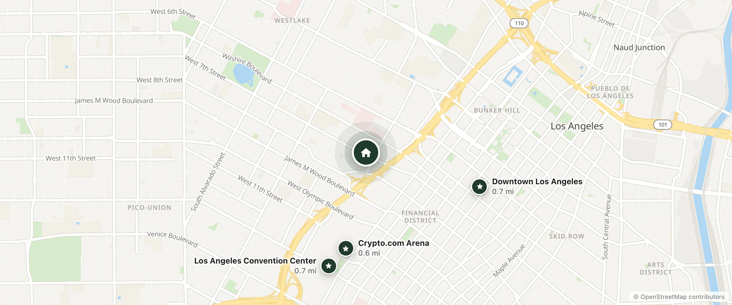 Map of City Center Hotel and nearby Crypto.com Arena, Downtown Los Angeles and Los Angeles Convention Center