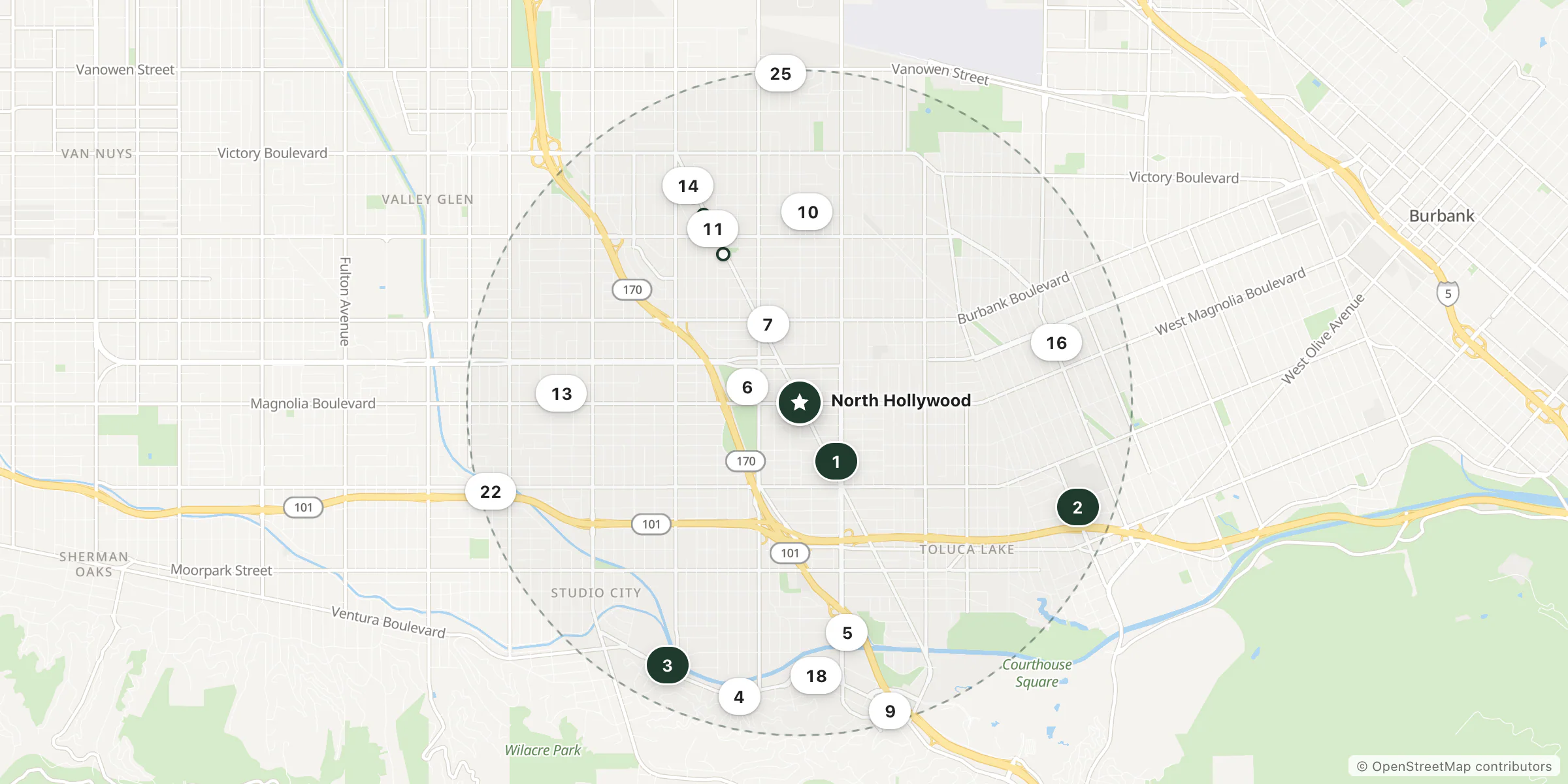 Map of hotels near North Hollywood