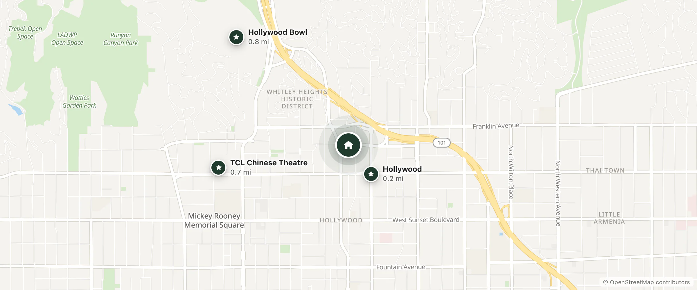 Map of The Hotel Hollywood and nearby Hollywood, TCL Chinese Theatre and Hollywood Bowl