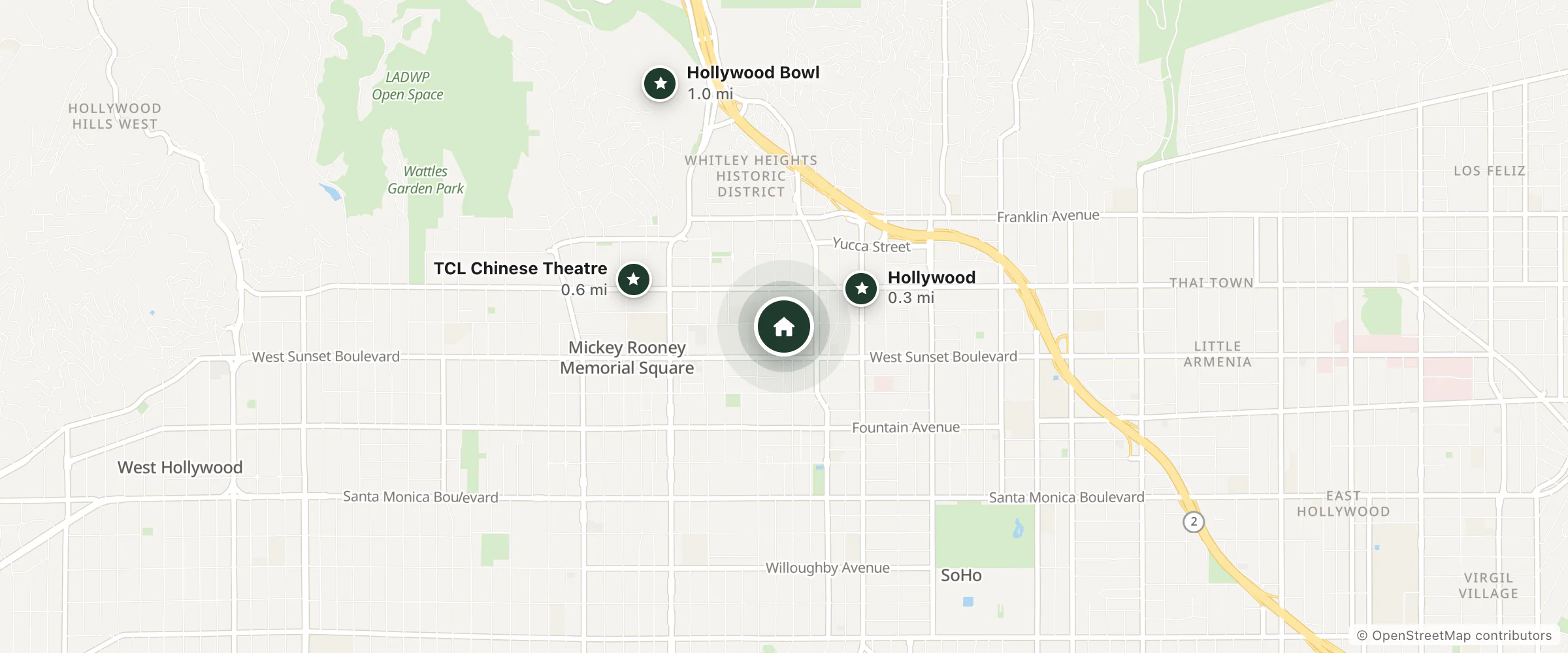 Map of Caption By Hyatt and nearby Hollywood, TCL Chinese Theatre and Hollywood Bowl