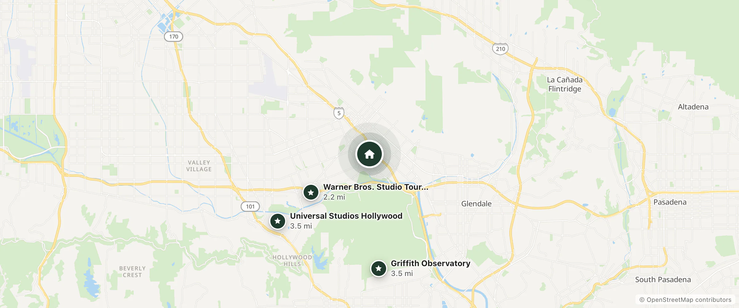 Map of Media Center Inn & Suites and nearby Warner Bros. Studio Tour Hollywood, Universal Studios Hollywood and Griffith Observatory